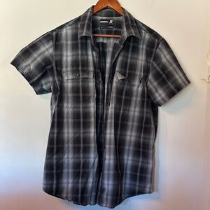 JF J.Ferrar Charcoal and Slate Plaid Casual Shirt